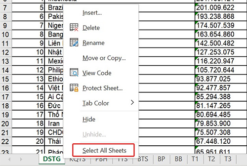 Cách in tất cả các trang tính trong Excel