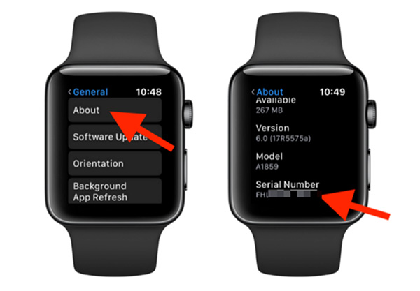 Check Serial Apple Watch trong phần giới thiệu