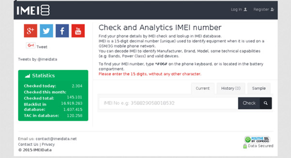 Kiểm tra xuất xứ Samsung qua website check IMEI