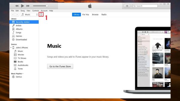 Nhấp vào biểu tượng iPhone ở góc trái