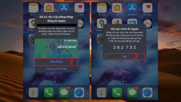Nhấn Cho phép và nhập mã pin