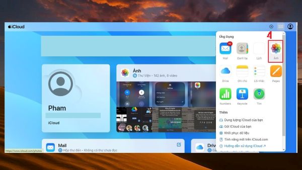 Chọn Ảnh ở menu Ứng dụng