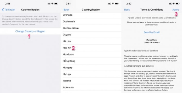 Chọn Hoa Kỳ rồi nhấn Agree