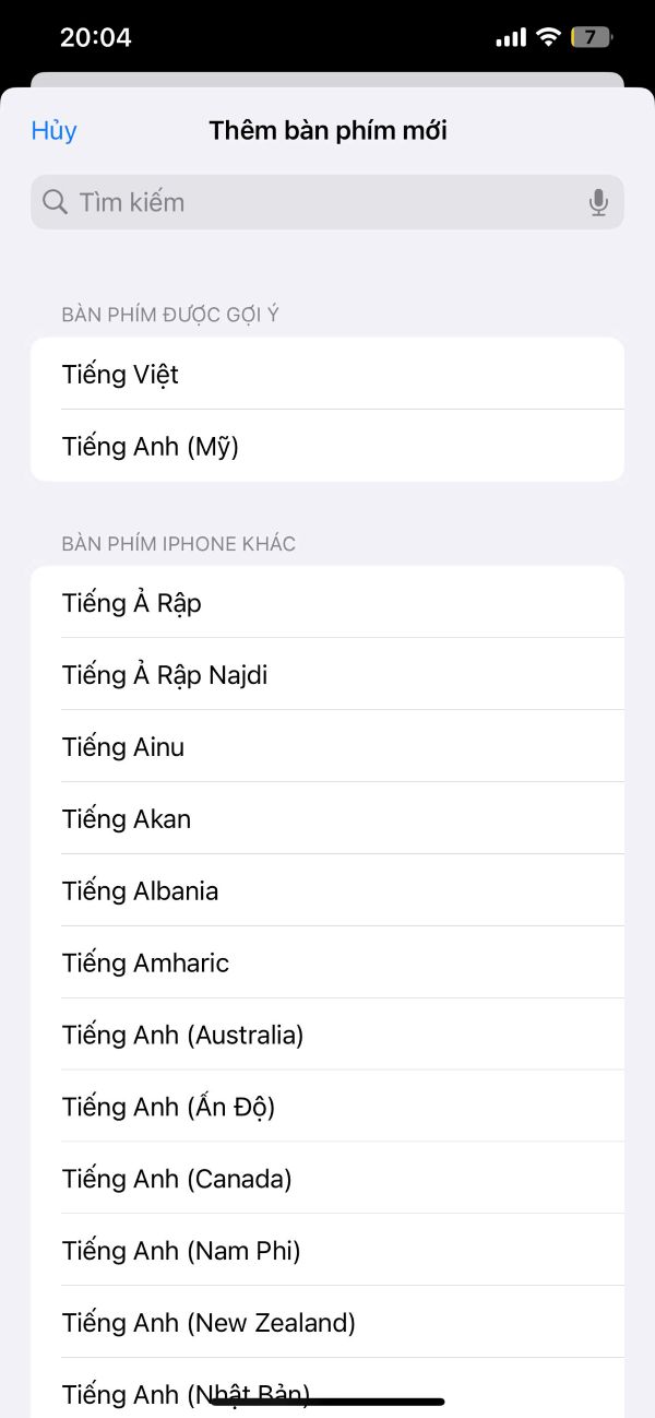 Chọn Tiếng Việt trong danh sách