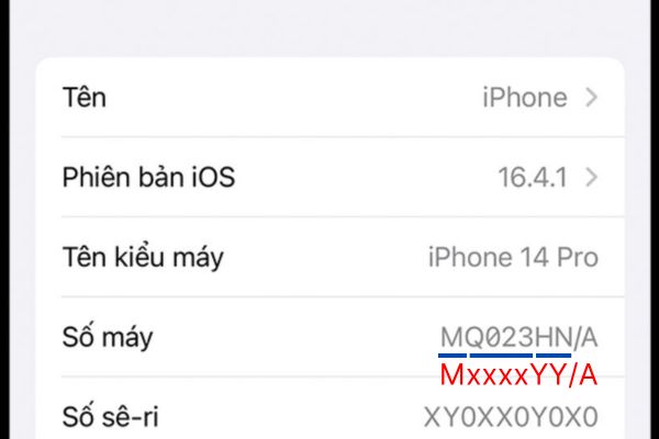 Ý nghĩa số máy iPhone MxxxxYY/A