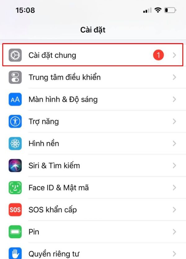 Mở Cài đặt chung