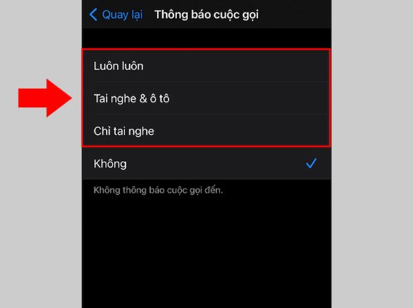 Chọn tùy chọn phù hợp