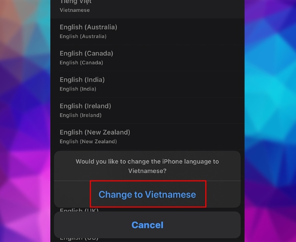 Xác nhận Chuyển sang tiếng Việt