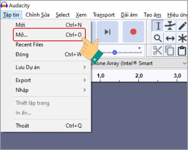 Chọn Mở hoặc nhấn phím tắt Ctrl + O
