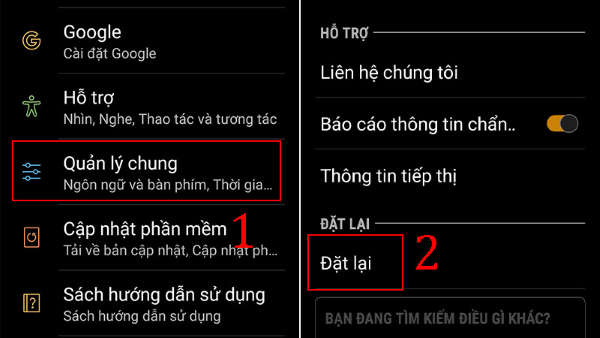 Chọn Quản lý chung và nhấn Đặt lại