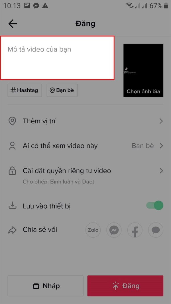 Nhập chú thích và hashtag mới