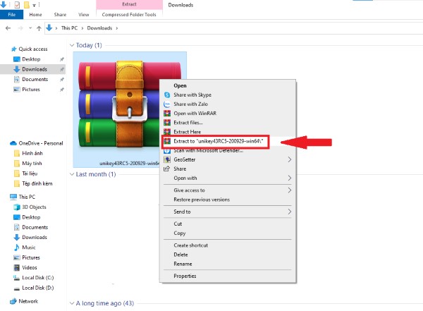 Giải nén file tải về