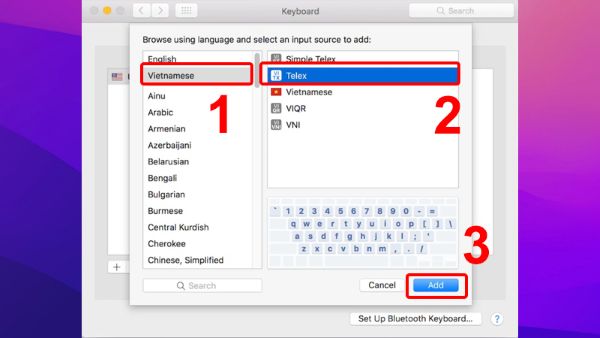 Chọn ngôn ngữ Tiếng Việt và kiểu gõ