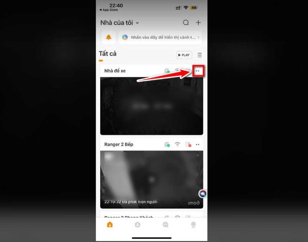 Nhấn biểu tượng ba chấm hoặc hai chấm tại camera cần chia sẻ