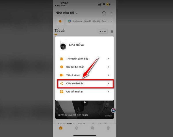 Chọn mục “Chia sẻ thiết bị”