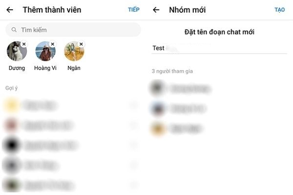 Thêm thành viên rồi đặt tên cho đoạn chat
