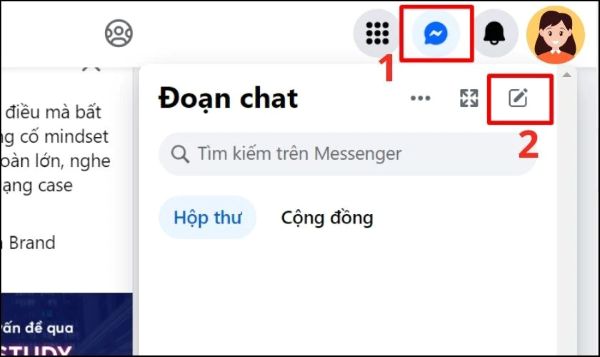 Nhấn biểu tượng Tin nhắn mới (hình bút)
