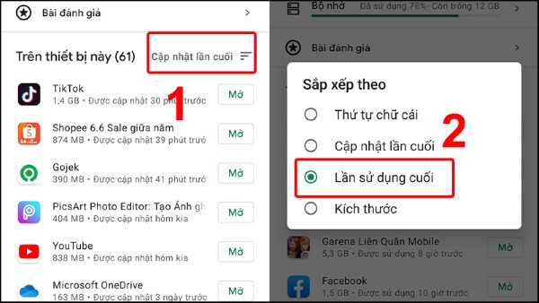 Chọn Lần sử dụng cuối