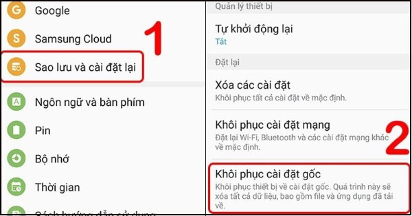 Chọn Khôi phục cài đặt gốc