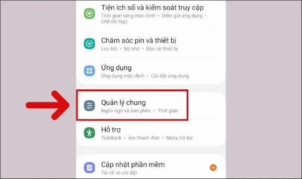 Chọn Quản lý chung