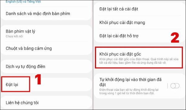 Nhấn Khôi phục cài đặt gốc